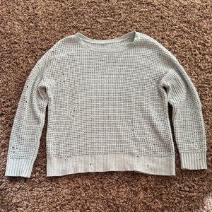 American Eagle Outfitters Light Green distressed Waffle Knit Sweater